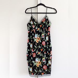Aidan Mattox Black floral embroidered mini dress, Size 0,
